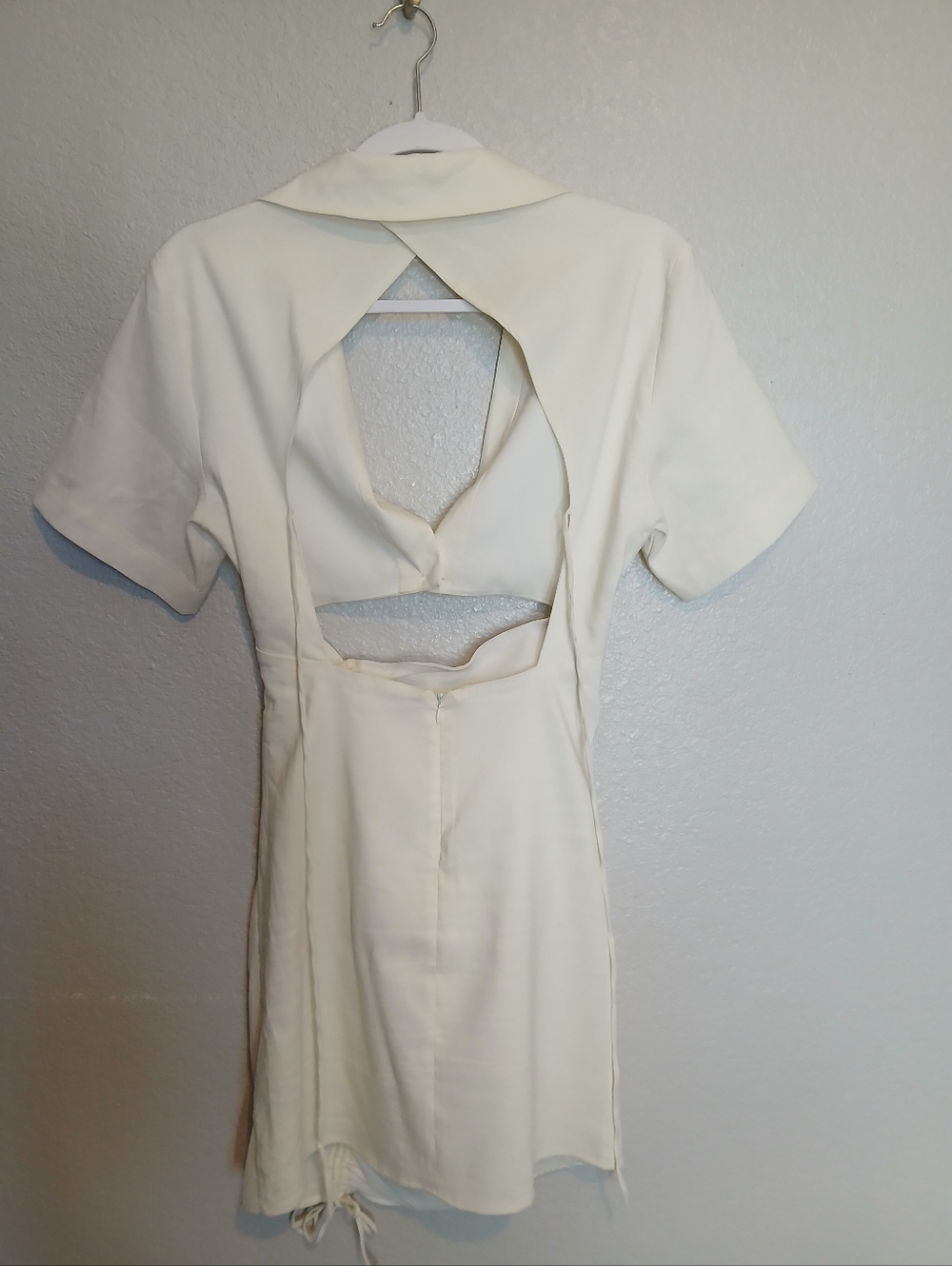 Zara Linen Blend Ivory Cream Cut Out Open Back Ruched Mini Shirt Dress Size XS - Picture 6 of 9